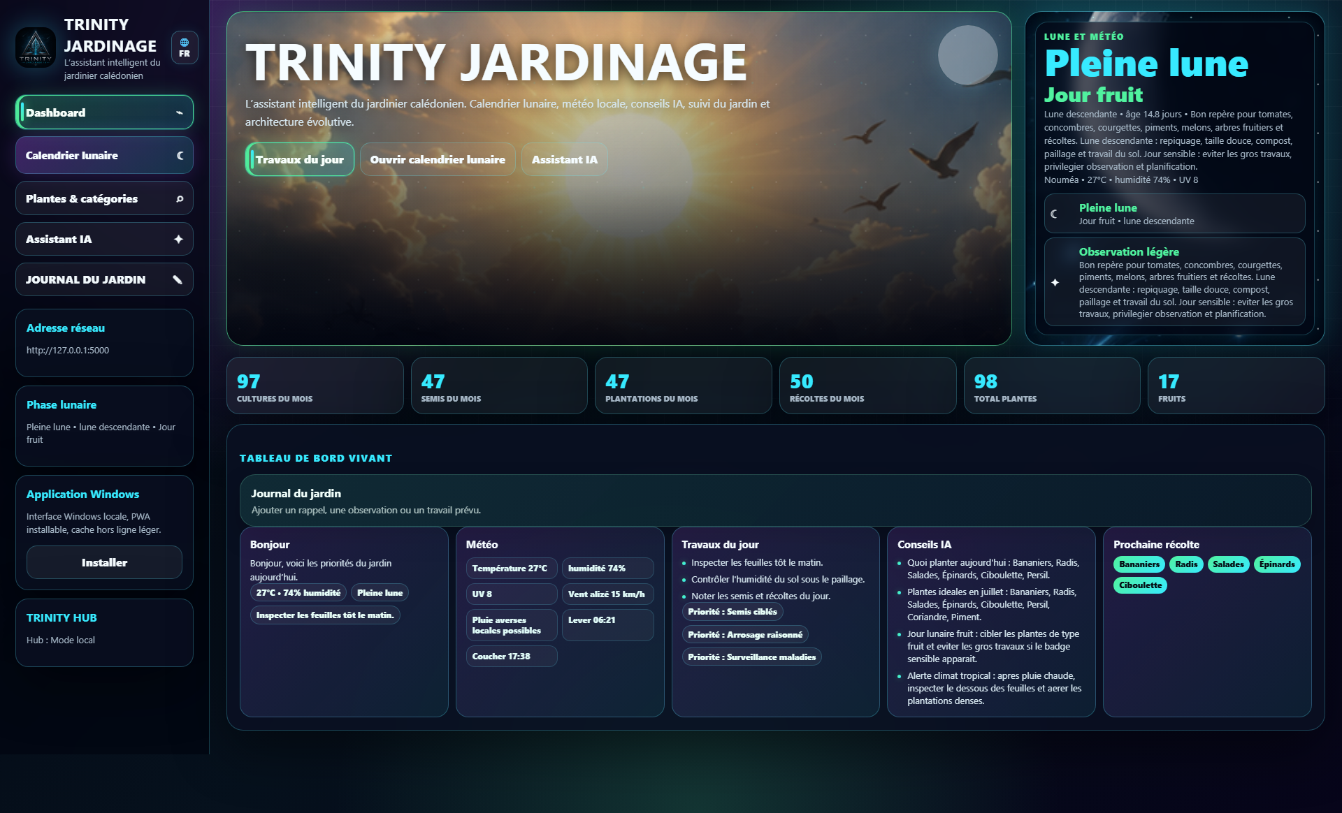 Interface d’accueil de TRINITY JARDINAGE