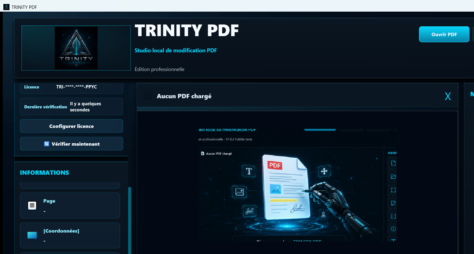 Interface d’accueil de TRINITY PDF
