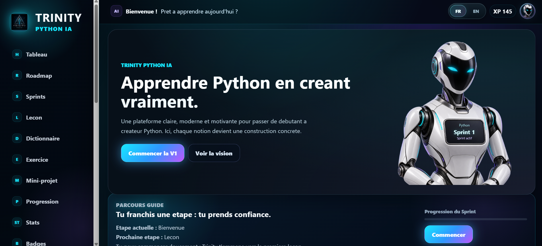CAPTURE OFFICIELLE · TABLEAU DE BORD TRINITY PYTHON IA